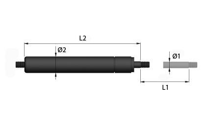 Esquema técnico - Muelles de gas de tracción con roscas